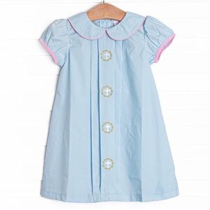Embroidered Stitchy Fish Light Blue Dress with Crosses and Pink Trim Size 3T